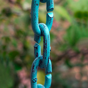 Cast Oval Links Rain Chain in Patina finish close up