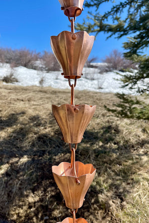 Copper Star Flower Cups Rain Chain - 7'