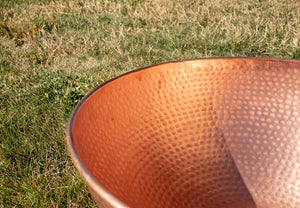 close up of 22 inch hand hammered copper basin