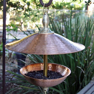 small easy fill copper & brass bird feeder with bird seed