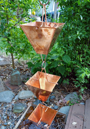 Extra Large Copper Square Cups Rain Chain on house