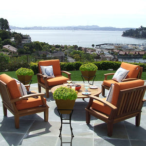 two 12 inch square garden planters on patio overlooking a bay