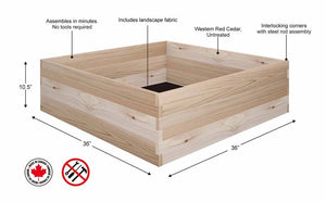 Cedar Raised Garden Bed (36" x 36" x 10.5") dimensions