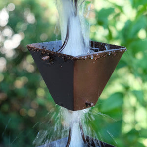 Medium Square Cups Bronze Rain Chain with water flowing through cup