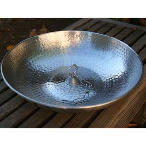 Hand Hammered Aluminum Dish with Loop for securing rain chain to the ground