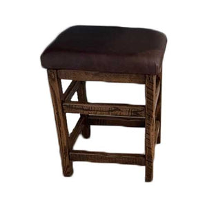 Barnwood Backless Bar Stool with Leather Seat