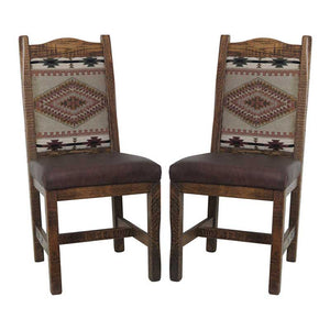 Barnwood Dining Chairs Upholstered Back & Leather Seat - Set of 2