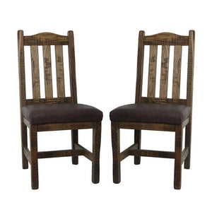 Barnwood Dining Chair with Slat Back & Leather Seat - Set of 2