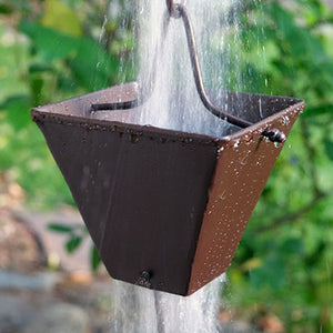 Extra Large Bronze Square Cups Rain Chain with water flowing through cup
