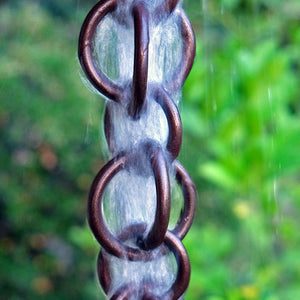 Bronze Double Loops Rain Chain with water flowing through