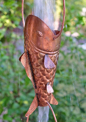 Fancy Koi fish shaped Rain Chain with water running through cup