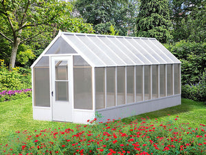 8 x 20 Amish Crafted Greenhouse in garden