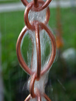 Oval Loop Copper Rain Chain with water running through it