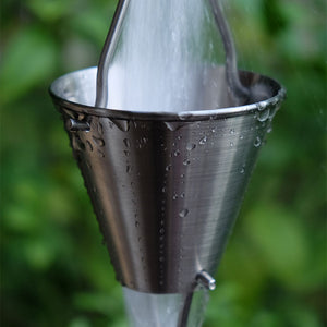 Stainless Steel Cups Rain Chain with water running through cups