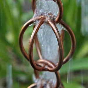 Triple Loops 2.5-inch Copper Link Rain Chain with water running through it