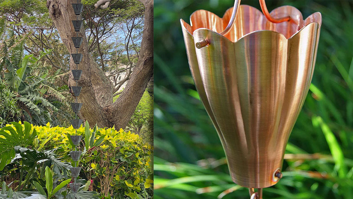 How rain chains look after they patina