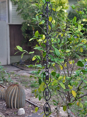 Long length of Owls Rain Chain in Bronze