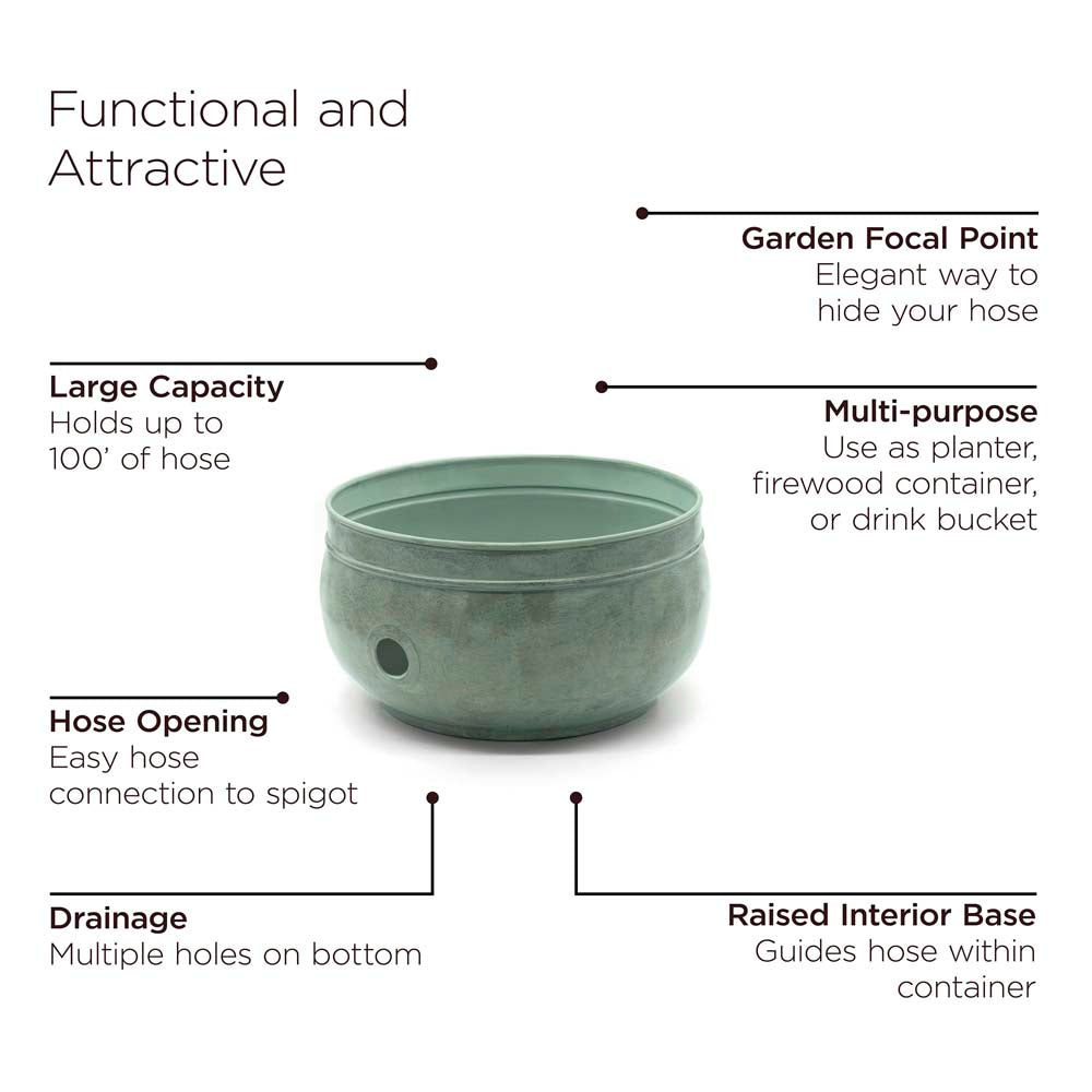 garden hose pot planter Sonoma Hose Pot - Blue Verde Brass