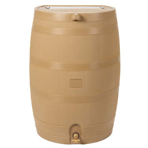 50 Gallon Wood Grain Rain Barrel with Flat Back