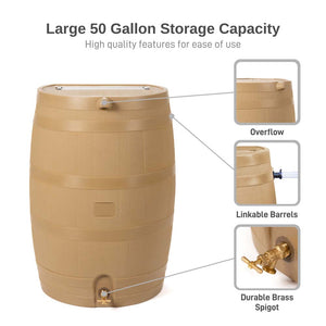 50 Gallon Wood Grain Rain Barrel with Flat Back