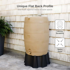 50 Gallon Wood Grain Rain Barrel with Flat Back