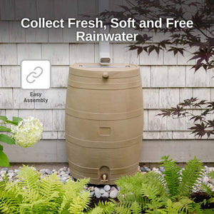 50 Gallon Wood Grain Rain Barrel with Flat Back
