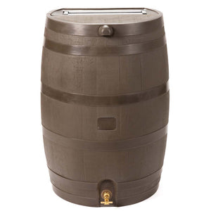 50 Gallon Wood Grain Rain Barrel with Flat Back