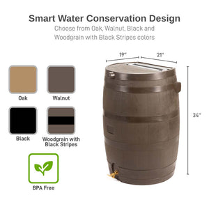 50 Gallon Wood Grain Rain Barrel with Flat Back