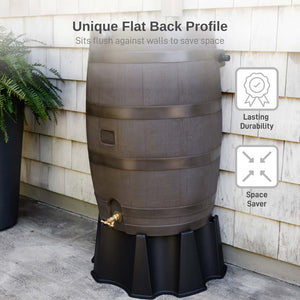 50 Gallon Wood Grain Rain Barrel with Flat Back