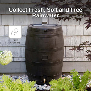 50 Gallon Wood Grain Rain Barrel with Flat Back