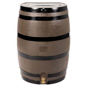 50 Gallon Wood Grain Rain Barrel with Flat Back