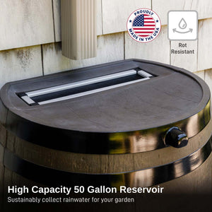 50 Gallon Wood Grain Rain Barrel with Flat Back