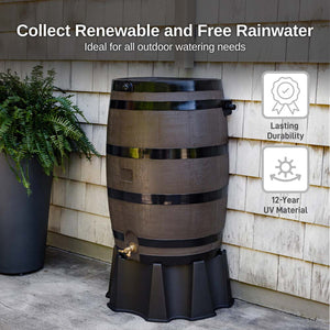50 Gallon Wood Grain Rain Barrel with Flat Back