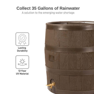 35 Gallon Wood Grain Rain Barrel with Planter