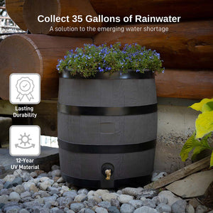 35 Gallon Wood Grain Rain Barrel with Planter