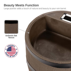 35 Gallon Wood Grain Rain Barrel with Planter