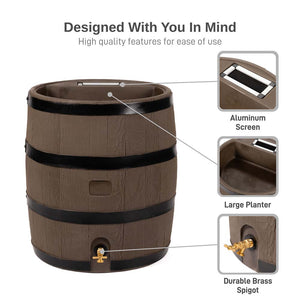 35 Gallon Wood Grain Rain Barrel with Planter