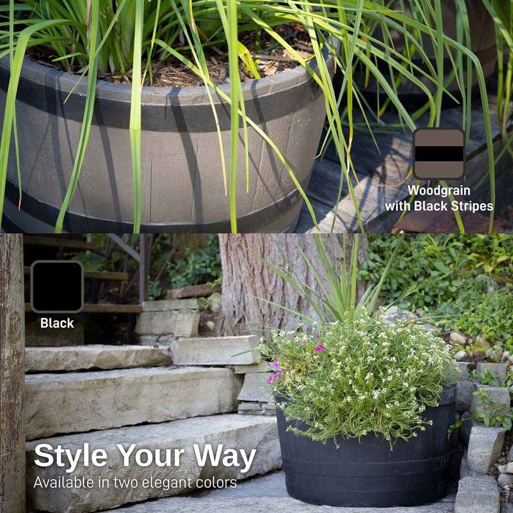 whiskey barrel pots for plants Whiskey Barrel Planter - Woodgrain | Nutshell Stores