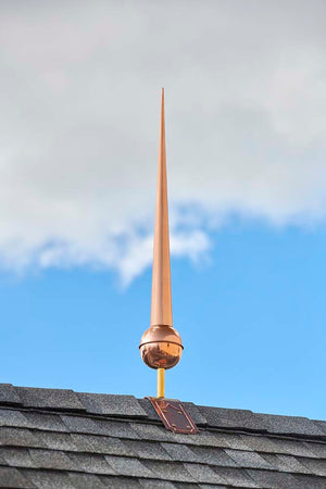 28" Gawain Pure Copper Finial with Decorative Copper Roof Mount