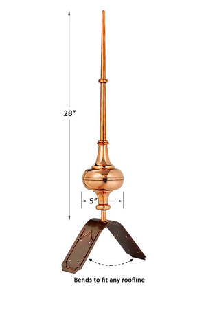28" Morgana Pure Copper Finial with Decorative Copper Roof Mount