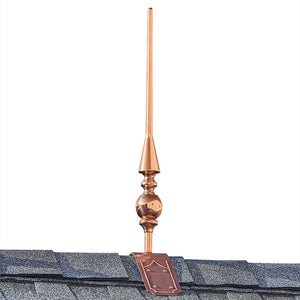 28" Aragon Pure Copper Finial with Decorative Copper Roof Mount