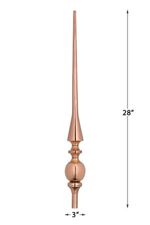 28" Aragon Pure Copper Rooftop Finial with Roof Mount