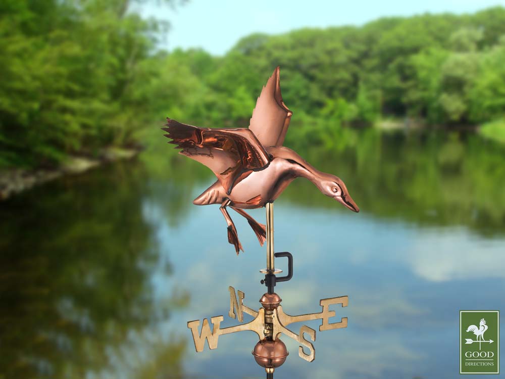 Landing Duck Cottage Weathervane - Pure Copper w/Roof Mount