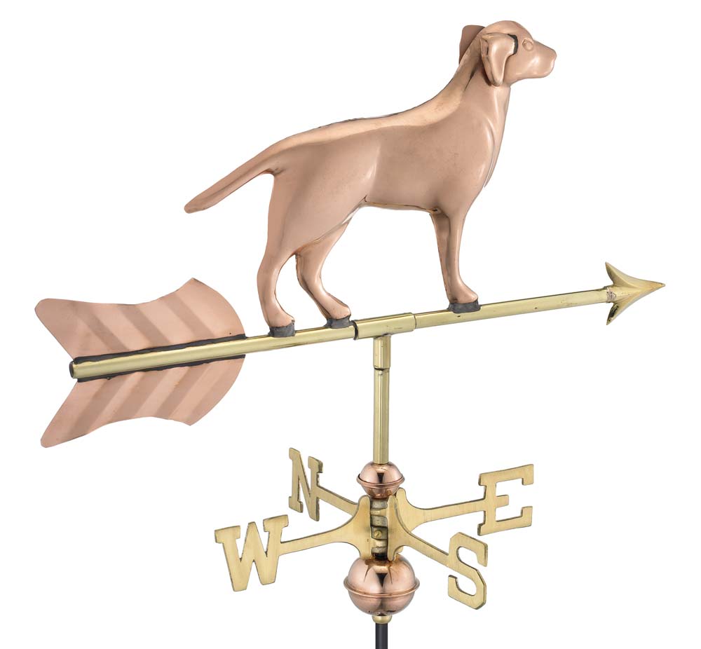Labrador Retriever Cottage Weathervane - Pure Copper w/Roof Mount