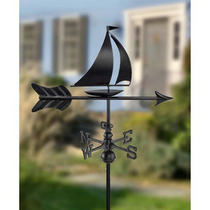 Black Aluminum Sailboat Garden Weathervane w/ Garden Pole