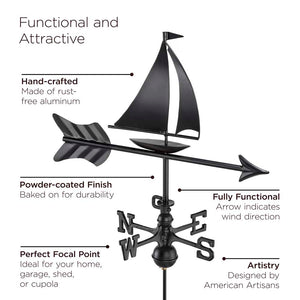 Black Aluminum Sailboat Garden Weathervane w/ Garden Pole