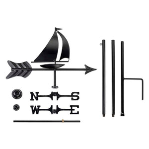 Black Aluminum Sailboat Garden Weathervane w/ Garden Pole