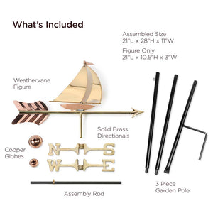 Sailboat Garden Weathervane - Pure Copper w/Garden Pole