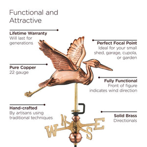 Blue Heron Garden Weathervane - Pure Copper w/Garden Pole