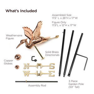 Blue Heron Garden Weathervane - Pure Copper w/Garden Pole